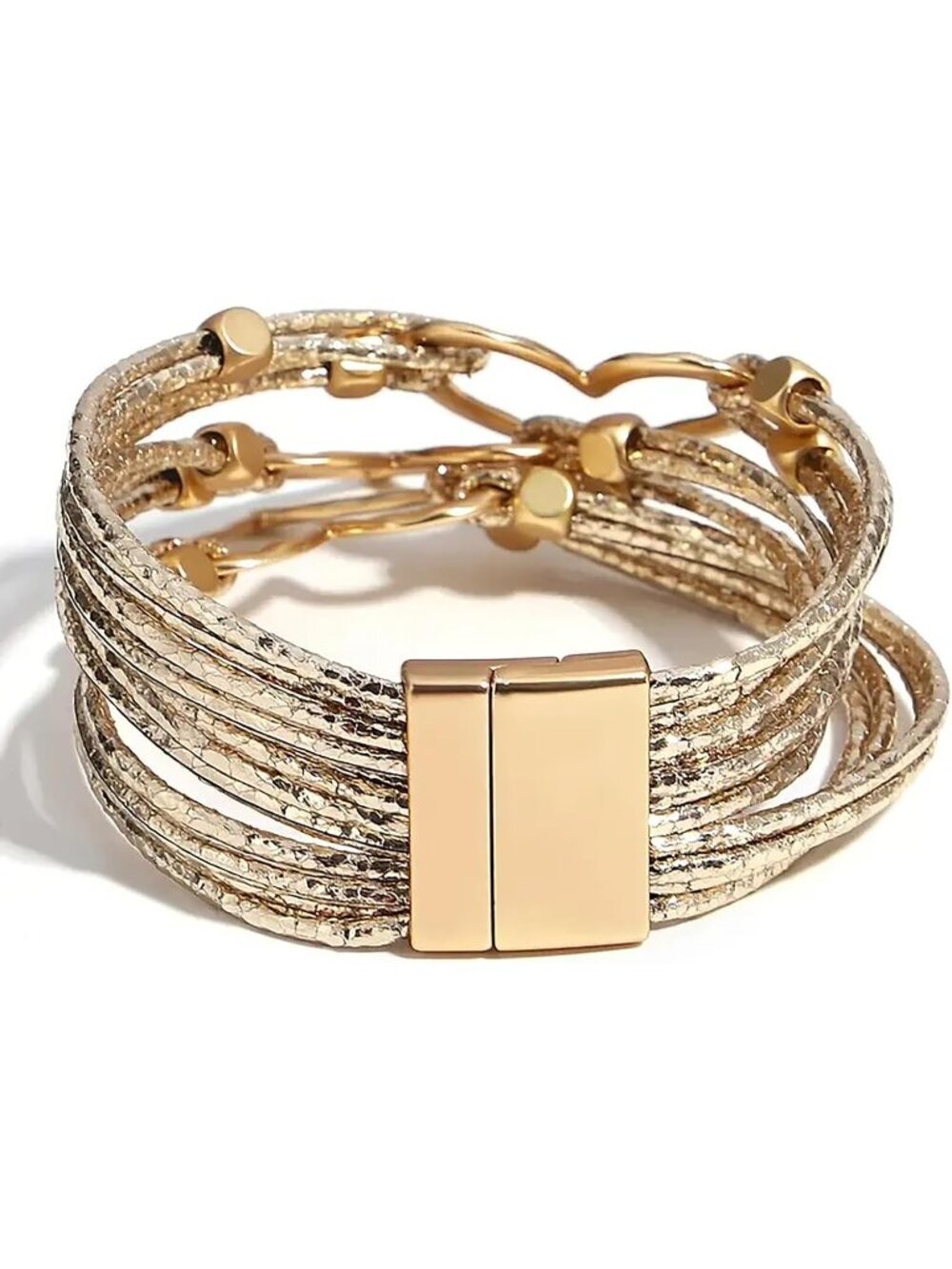 Women Heart Gold Leopard Multi Layer Crystal Beads Cuff Leather Wrap Bracelets - Picture 3 of 6